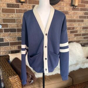 Abercrombie & Fitch Blue and Cream Varsity cardigan sweater